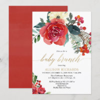 Douche d'aquarelle rouge florale pour bébé brunch