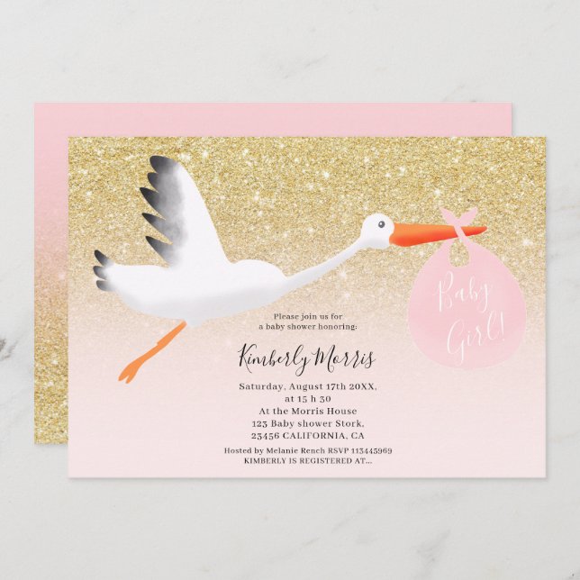 Invitation Douche de bébé d'illustration de parties (Devant / Derrière)