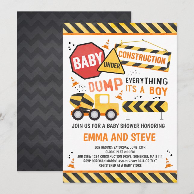 Invitation Douche de camion d'invitation de baby shower de (Devant / Derrière)