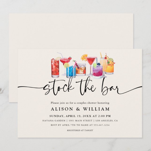 Invitation Douche de Couple | Approvisionnez le Bar  (Devant / Derrière)