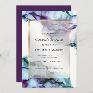 Invitation DOUCHE DE COUPLE   Aquarelle Abstraite Plum violet