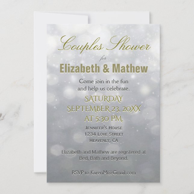 Invitation Douche de couple | Argent et or (Devant)