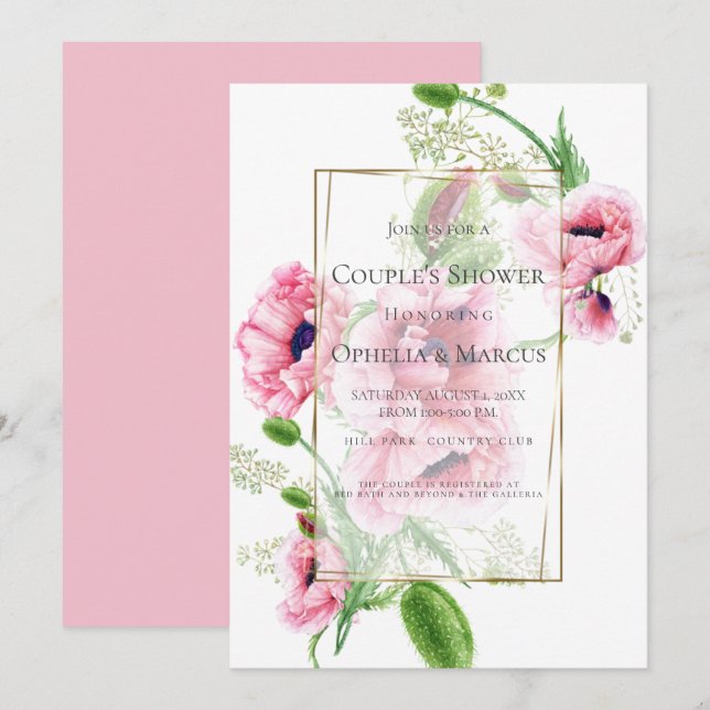Invitation DOUCHE DE COUPLE | Bouquet Pink Poppy (Devant / Derrière)