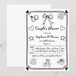 Invitation Douche de couple de gribouillis dessinée à la main