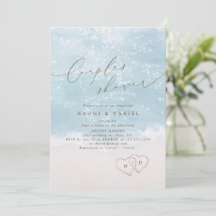 Invitation Douche de couple de plage coeurs de sable de scrip