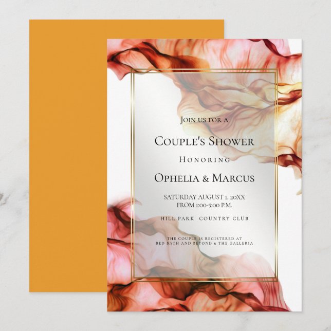 Invitation DOUCHE DE COUPLE | Encre Abstraite Couleurs d'auto (Devant / Derrière)