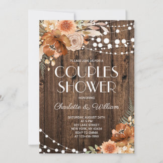 Invitation Douche de Couple Florale en Terracotta de Bois Rus