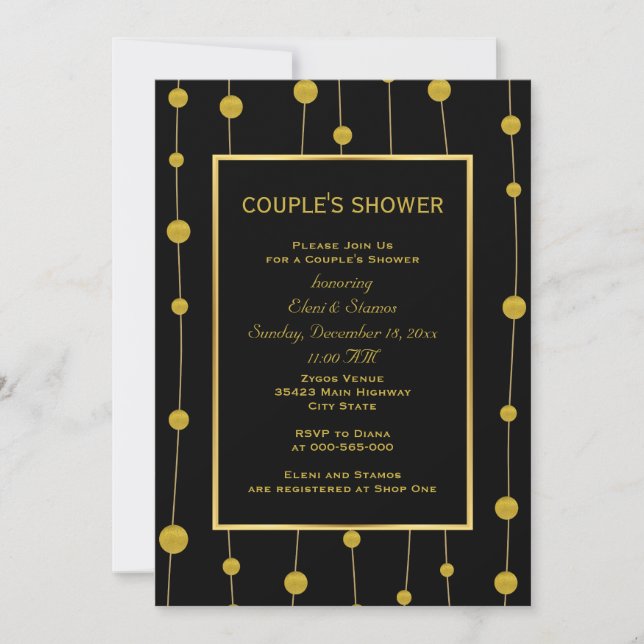 Invitation Douche de couple mariage moderne en papier doré no (Devant)