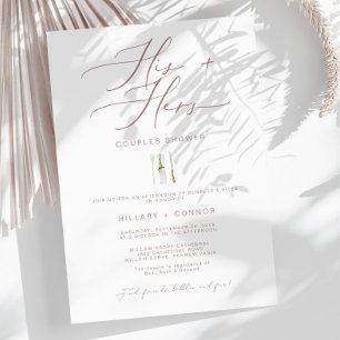 Invitation Douche de couple moderne calligraphiée rose "His &