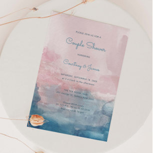 Invitation Douche de couple rose et bleu Aquarelle