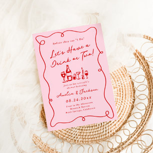Invitation Douche de couple rose et rouge dessinée à la main
