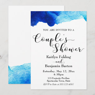 Invitation Douche de Couple Typographie Noire Aquarelle Bleue