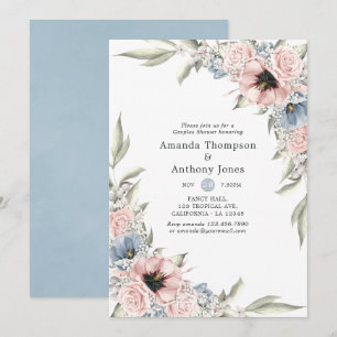 Invitation Douche de couples florale Rose Quartz et Sérénité