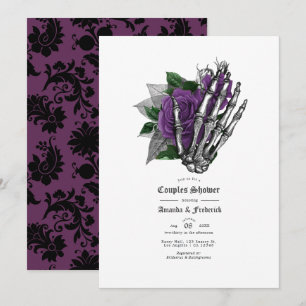 Invitation Douche de couples gothiques crâne floral pourpre