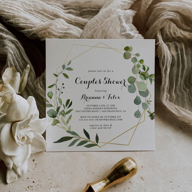 Invitation Douche de Couples Vert Tropical Géométrique Or (Créateur téléchargé)