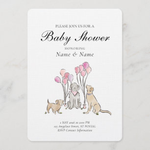 Invitation Douche de Fille Garçon Chiots Mignons et Ballons