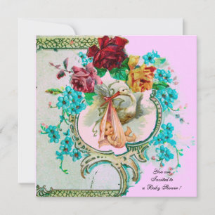 INVITATION DOUCHE DE FILLES BÉBÉ, ROSES ROSES ROSES ROSES ET 