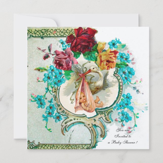 INVITATION DOUCHE DE FILLES BÉBÉ, ROSES ROSES ROSES ROSES ET  (Devant)