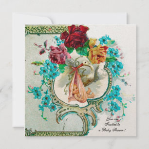 INVITATION DOUCHE DE FILLES BÉBÉ, ROSES ROSES ROSES ROSES ET