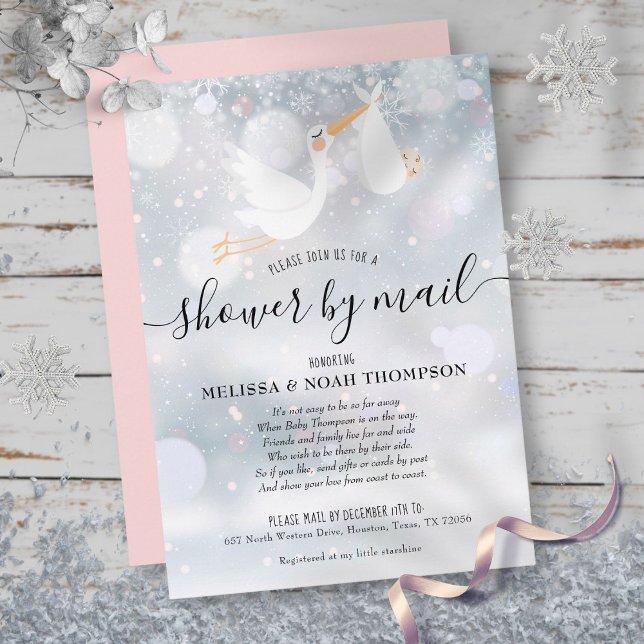 Invitation Douche de l'hiver par la poste Rose à distance (Winter Shower By Mail Long Distance Pink Invitation)