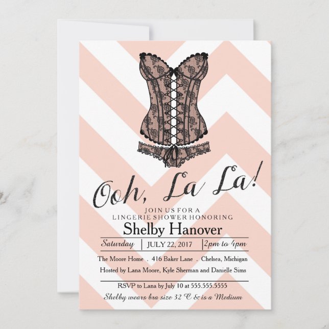 Invitation Douche de lingerie, ooh la | dentelle noire de che (Devant)