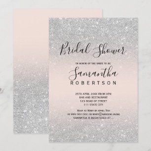 Invitation Douche de mariée à script rose vif à parties scint