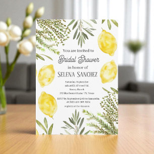Invitation Douche de Mariée Aquarelle Herbes Botaniques Citro