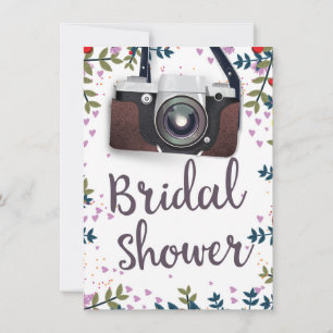 Invitation Douche de mariée Fleurs vintage et appareil photo