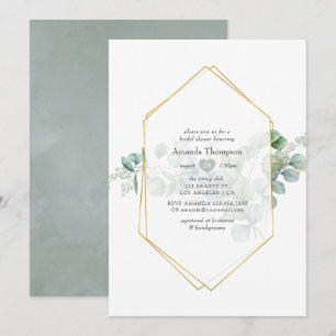 Invitation Douche de mariée géométrique à l'eucalyptus Silver
