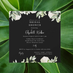 Invitation Douche de Mariée Hydrangea Noir et Blanc Carré