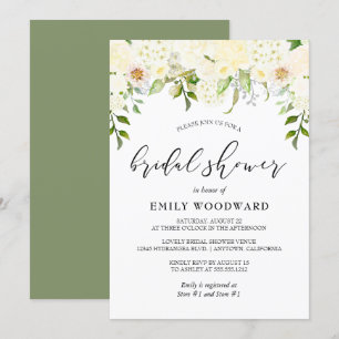 Invitation Douche de Mariée Romantique Fleurs Crème Ivoire