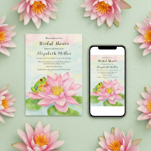 Invitation Douche de Mariée Rose Nénuphar & Grenouille Arbre