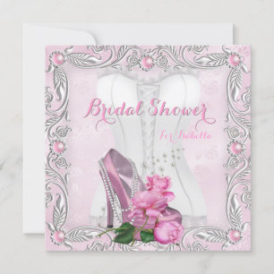 Invitation Douche de Mariée Rose Rose Talon Haut Dentelle Dam