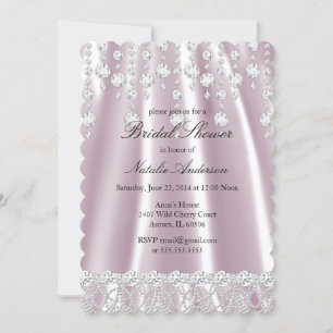 Invitation Douche de Mariée Soie Rose Cristal de Diamant