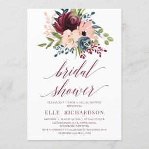 Invitation Douche de nuptiale à fleurs profonde rouge bordeau