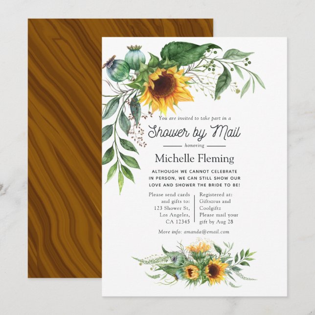 Invitation Douche de tournesol bohème rustique par courrier (Devant / Derrière)