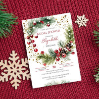 Douche d'hiver aquarelle couronne baies rouges