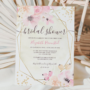 Invitation Douche douce pastel or floral aquarelle nuptiale