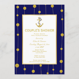 Invitation Douche du couple mariage nautique en feuille d'or
