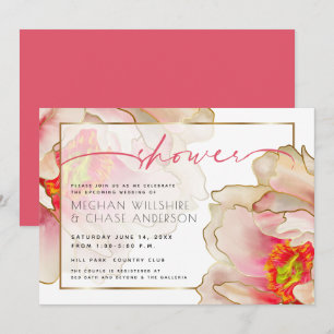 Invitation Douche du Rose de corail exotique Peony Couple