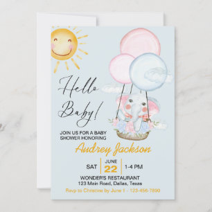 Invitation Douche Eléphant Bébé rose et bleu mignonne