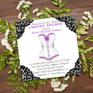 Invitation Douche en dentelle noire et corse pourpre