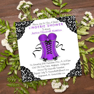 Invitation Douche en dentelle violette et en corse noire