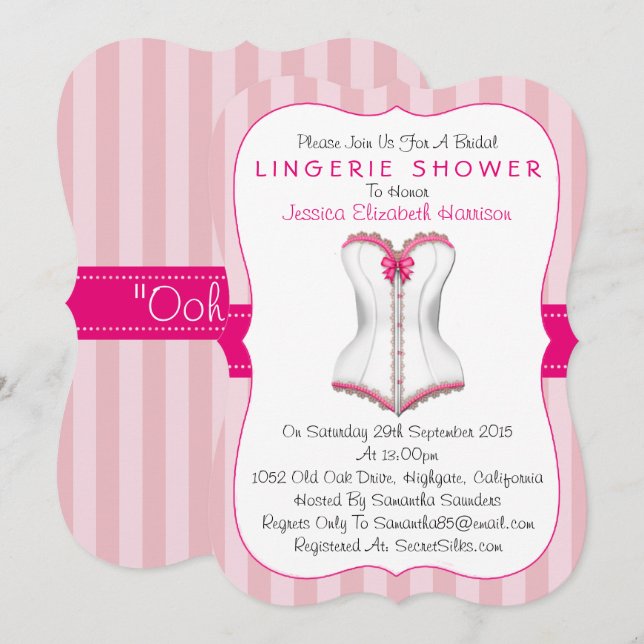Invitation Douche en lingerie rose et blanc (Devant / Derrière)