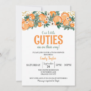 Invitation Douche été Twins, Baby shower Citrus orange