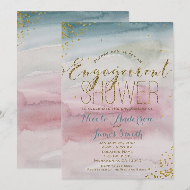 Invitation DOUCHE FIANÇAILLES doré Glam moderne (Devant / Derrière)