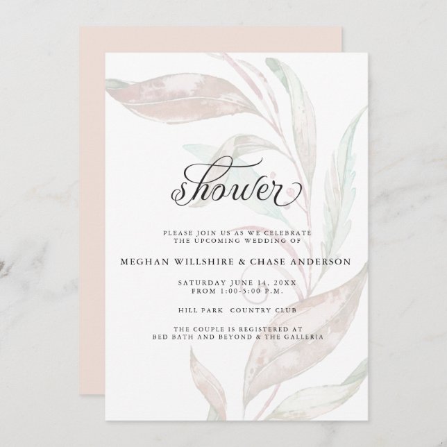 Invitation DOUCHE | Fissure de corail pâle couleur (Devant / Derrière)