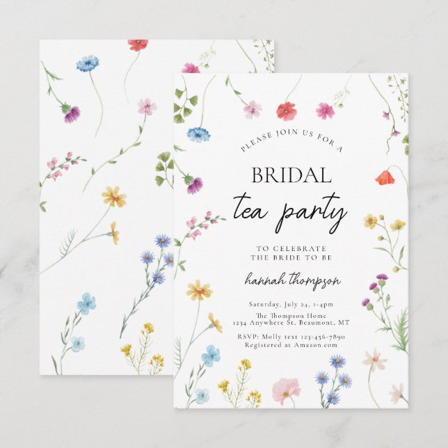 Invitation Douche fleur sauvage Tea Party (Devant / Derrière)