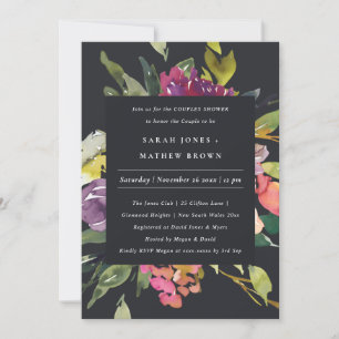 INVITATION DOUCHE FLORALE BLACK JAUNE BURGUNDY BURGUNDY
