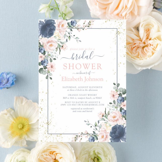 Invitation Douche florale bleu clair rose bleu clair (Blush Blooms Await You: Join Us for a Bridal Shower to Remember)
